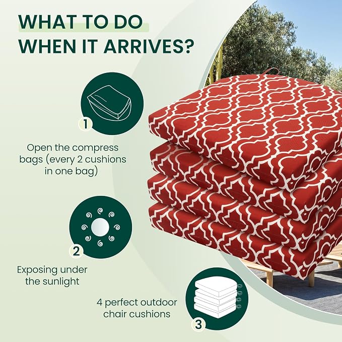 HARBOREST Outdoor Chair Cushions Set of 4, Water Resistant Patio Chair Cushions with Ties, Outdoor Seat Cushions for Patio Furniture, 17"x16"x2", Wine Red Geometry