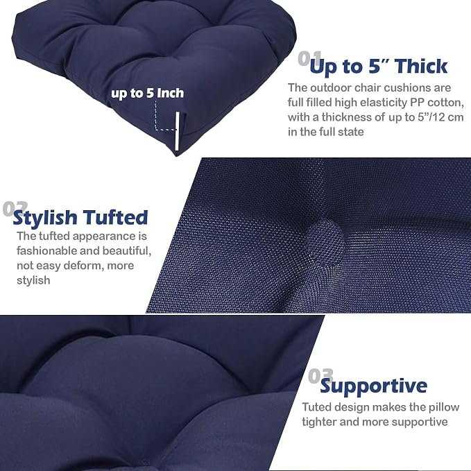 MTMR Outdoor Chair Cushions Set of 2, Patio Furniture Seat Pads, Waterproof | 2Pcs , waterproof cover, PP cotton, u-shaped, no-fading, thick patio seat pads for outdoor wicker furniture in yard, 19x19x4