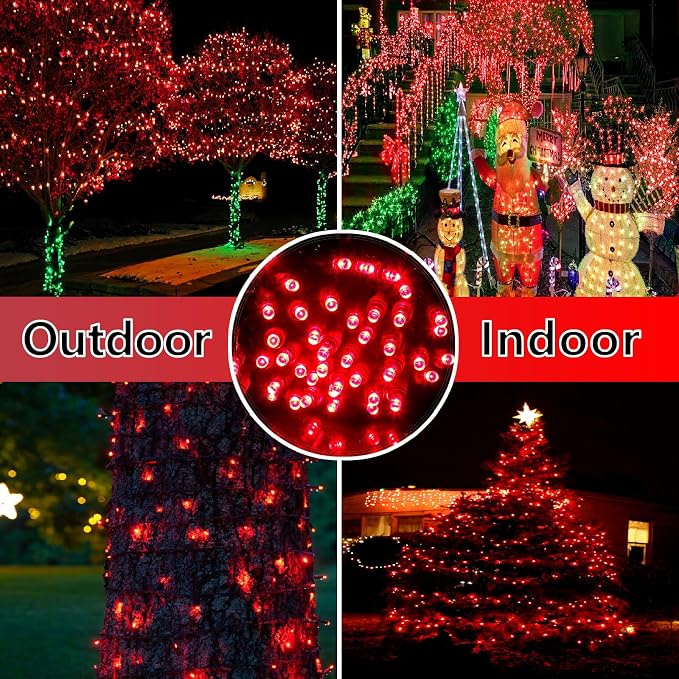 25ft 50 Counts Red LED Christmas Lights - Commercial Grade Outdoor Waterproof, 5mm Wide Angle Green Wire, Xmas Tree Lights, IP:65, UL
