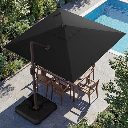 10x10FT Cantilever Outdoor Umbrella with Base, 360° Rotating Large Offset Square Patio Umbrella, Ideal for Garden Backyard Deck Courtyard, Black