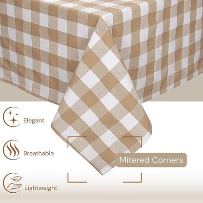 Beige and White Buffalo Check Tablecloth, 60x102 Inches, Plaid Table Cover, 100% Cotton, Washable, Reusable Farmhouse Table Linen for Holiday, Thanksgiving, Weddings, Everyday Dining