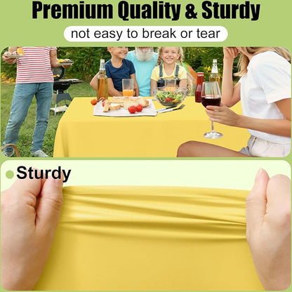 Smiry Disposable Table Cloth - 6 Pack, 54 x 108 Inch Waterproof Rectangle Tablecloths for Parties, Decorative Plastic Table Cover, Leakproof & Sturdy, Yellow