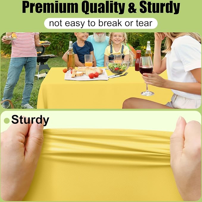 Smiry Disposable Table Cloth - 10 Pack, 54 x 108 Inch Waterproof Rectangle Tablecloths for Parties, Decorative Plastic Table Cover, Leakproof & Sturdy, Yellow