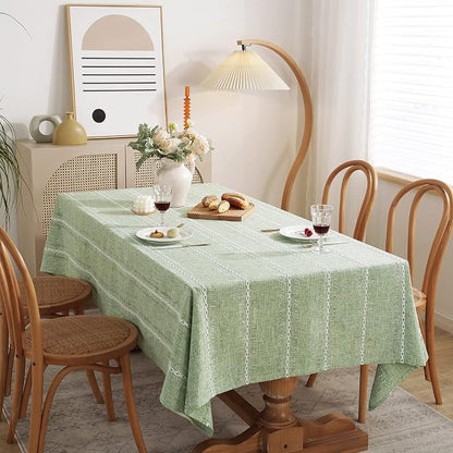 Chassic Rectangle Tablecloth 60 x 120 Inch, Farmhouse Boho Linen Table Cloths, Wrinkle Free & Washable Tablecloths for Dining Tables, Spring Kitchen Decor – Hemstitch Sage Green