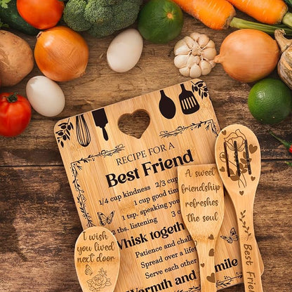 Best Friend Birthday Gifts for Women - Bamboo Cutting Board Set, Bestie Friendship Gifts for Women, Ideal Gifts for Birthday Graduation Wedding Job Move House Christmas Thanksgiving.
