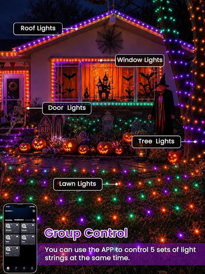 600 LED Smart Color Changing Fall String Lights APP & Remote for Halloween | 197 FT Halloween Twinkle Lights IP44 Waterproof, Timer, Music Sync, Multiple Colors & Modes Outdoor Christmas Fall Decoration