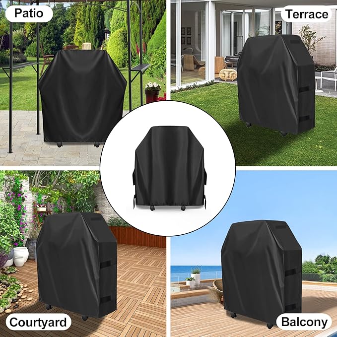 OutdoorLines Waterproof Heavy Duty BBQ Grill Cover - Universal Barbecue Grill Covers UV Resistant Barbeque Gas Grill Cover for Outdoor Outside Grill, 32L x 24W x 43H Inch, Black