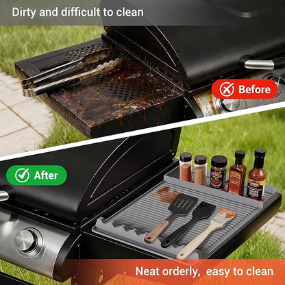 2Pack Silicone Grill Mat for Blackstone - 16x11.5 Inch Non-Slip Tool Mat with Sauce Drip Pad & Wavy Grip, Outdoor BBQ Accessories & Gifts for Men, Dad, Grilling （Grey）