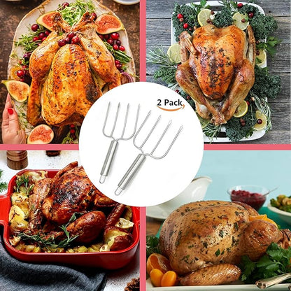 KAYCROWN Stainless Steel Turkey & Roast Lifters, Set of 2 - Turkey and Poultry Lifters Roaster Poultry Forks Great for Thanksgiving, Transfer Turkey or Ham Easily
