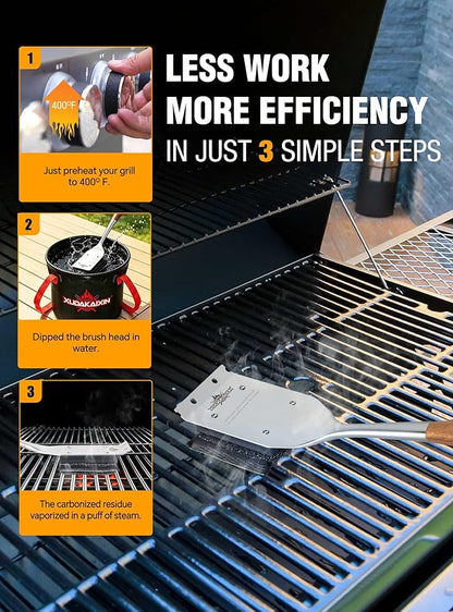 XUDKAKAIXIN Grill Brush Bristle Free,No Bristle Shedding,with Replacement Head,Unique Steel Fibers Pad Perfect for Cast Iron/Stainless-Steel Grates-,Grill Cleaner for Outdoor Gril