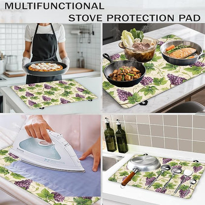 Stove Top Covers for Electric Stove,Purple Grape Flat Top Stove Cover,Watercolor Summer Fruit Heat Resistant Glass Top Stove Cover Protector Anti-Slip Range Covers, 28 x 20 Inch