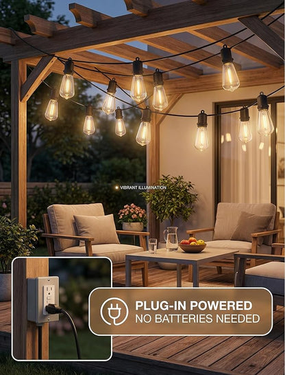 25FT LED Outdoor String Lights, 13 Shatterproof ST38 Edison Bulbs, Waterproof Patio Decor for Outside, Dimmable Bistro Cafe Hanging Lights