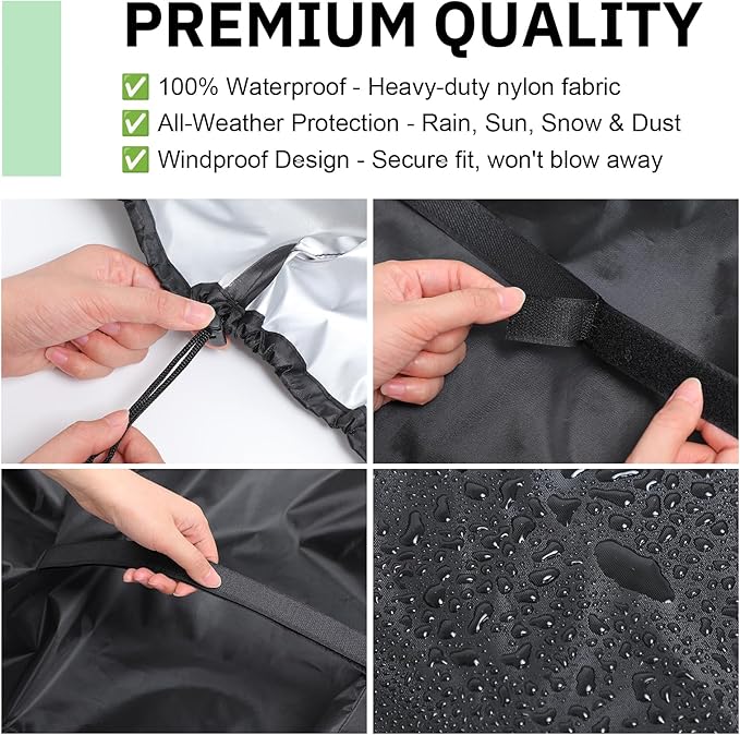 Tigeen 2 Pcs BBQ Grill Protector Cover and Under Grill Pad Set, 58'' Waterproof Windproof Barbecue Cover with Double Sided Oil Proof Fireproof Deck Mat for Outdoor Kitchen Patio Protection