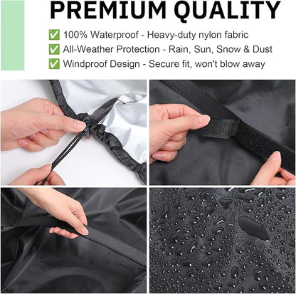Tigeen 2 Pcs BBQ Grill Protector Cover and Under Grill Pad Set, 58'' Waterproof Windproof Barbecue Cover with Double Sided Oil Proof Fireproof Deck Mat for Outdoor Kitchen Patio Protection