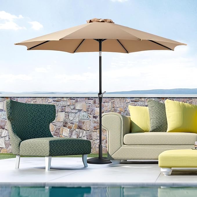 OLIXIS 9ft Patio Table Umbrella, Outdoor Patio Umbrella with Tilt for Pool | 9 Feet Patio Umbrella with Crank Button 8 Sturdy Ribs, Waterproof Sun Shade Umbrella for Market Beach Terrace Restaurant