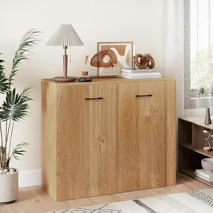 Giantex 38" Sideboard Cabinet with 2 Doors & 4 Shelves (Natural) | Bathroom Storage Organizer with Anti-Tipping Device, Metal Hinges, Credenza for Living Room, Kitchen, Entryway