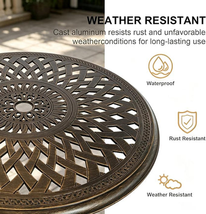 30.31" Outdoor Patio Dining Table, Cast Aluminum Patio Bistro Table, Round Patio Metal Table, Patio Furniture Set with 2.36" Umbrella Hole for Balcony Lawn Garden Backyard