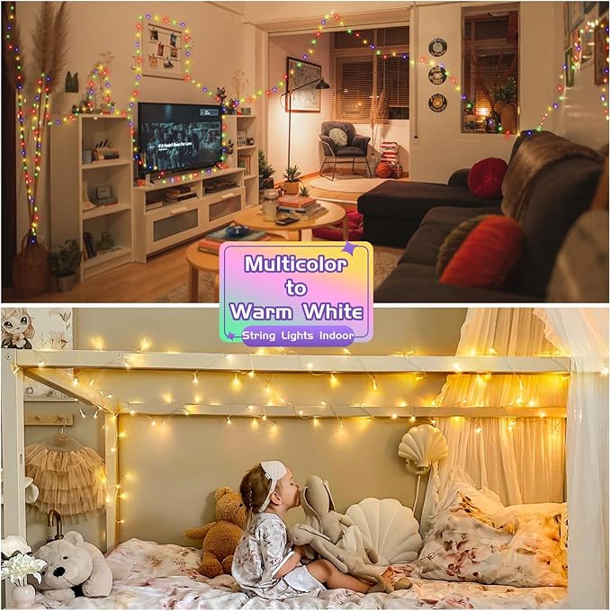 JMEXSUSS 200 LED Warm White & Multicolor Color Changing String Lights | 66ft String Lights Indoor Outdoor, Plug in, Connectable, Christmas Lights with Remote for Trees Xmas Party Decor
