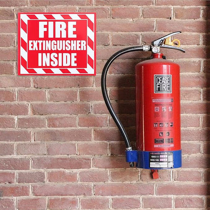 Fasmov 10 Pack Fire Extinguisher Inside Sticker Sign, 5" x 4" Self-Adhesive Vinyl Decals, Weatherproof & UV Protected for Cars, Trailers, Rv's, Trucks and Vehicles, Red on White
