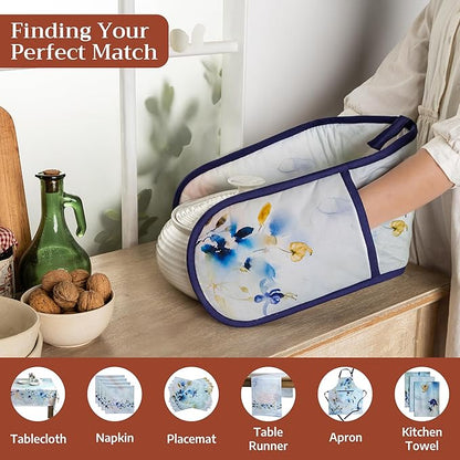 Maison d' Hermine Double Oven Mitts 100% Cotton 7"x35" Double Oven Mitt Heat Resistant BBQ Cooking Gloves with Loop Baking Grilling Kitchen Hotel Home Farmhouse Spring Summer (Lazy Summer Days)