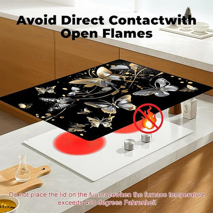 Silicone Glass Stove Top Cover- Mat for Electric Stove Protector with Anti-Slip Rubber Coating Scratch-Resistant XL Dish Drying Mats For Kitchen (Butterfly, 30"L x 21"W)