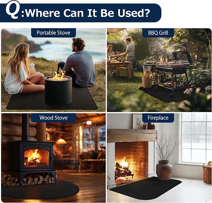 Grill Floor Mat 76 x 40 Inch, Heat-Resistant Waterproof Under Grill Protector for Deck, Patio, Grass, BBQ, Smoker, Fire Pit, Black