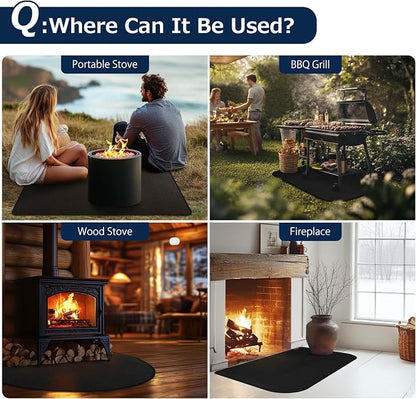 Grill Floor Mat 76 x 40 Inch, Heat-Resistant Waterproof Under Grill Protector for Deck, Patio, Grass, BBQ, Smoker, Fire Pit, Black