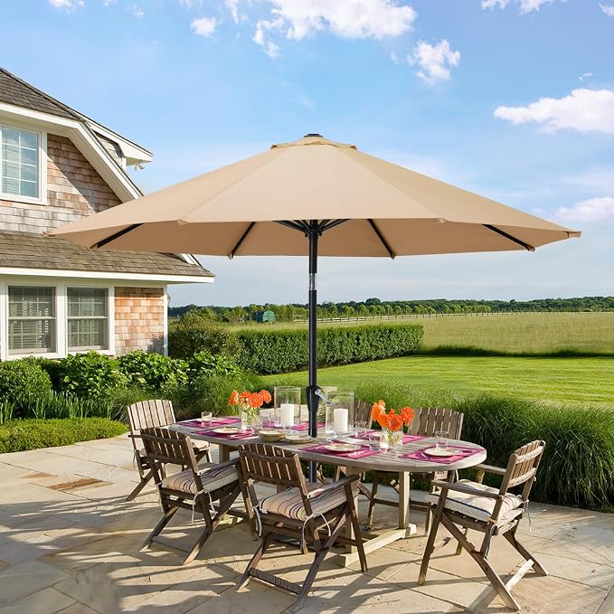 MASTERCANOPY 10ft Patio Umbrella with Tilt & Crank, Khaki | 8 sturdy ribs;UV/water resistant;Vent;easy setup;for garden/deck/backyard/pool