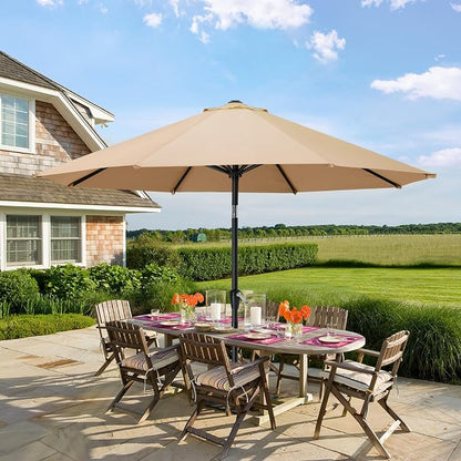MASTERCANOPY 10ft Patio Umbrella with Tilt & Crank, Khaki | 8 sturdy ribs;UV/water resistant;Vent;easy setup;for garden/deck/backyard/pool