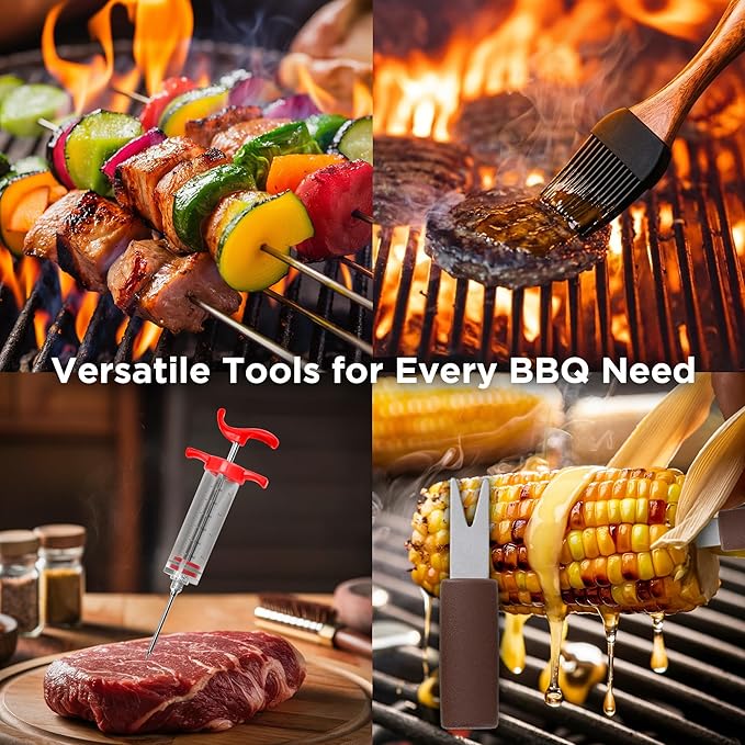 Kaluns 35PC BBQ Grill Tools Set – Heavy Duty Stainless Steel Grill Accessories Kit with Case, Meat Thermometer, Injector, Claws & Mats for Dad, Men