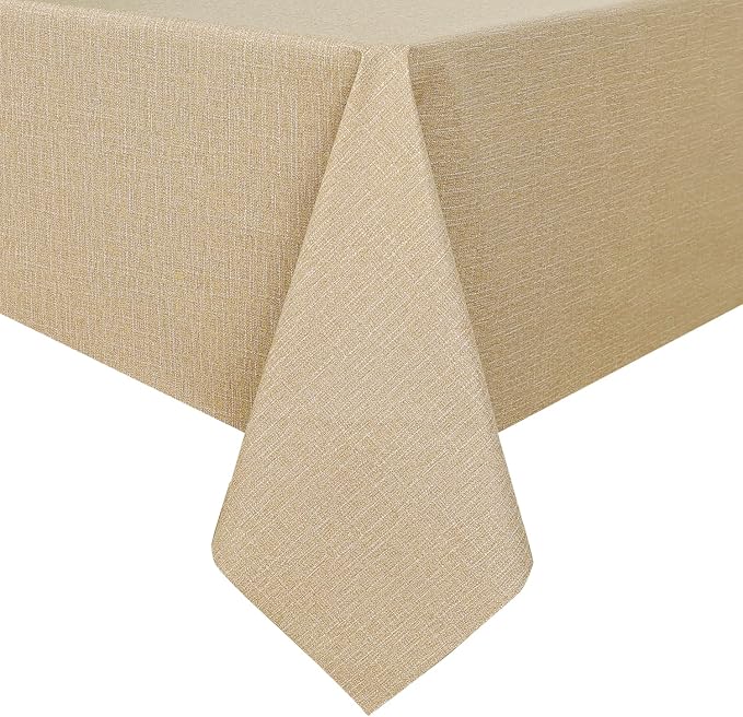 Romanstile 100% Waterproof PVC Tablecloth, Rectangle Oil Spill Proof Stain Resistant Vinyl Table Cloth, Wipe Clean Plastic Table Covers for Kitchen/Dining/Parties - 60 x 120 Inch, Khaki