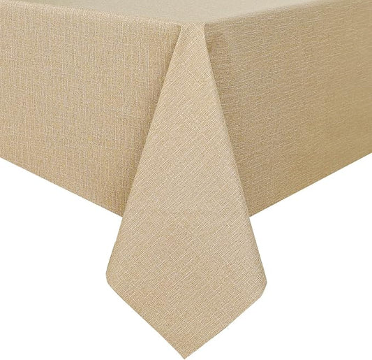 Romanstile 100% Waterproof PVC Tablecloth, Rectangle Oil Spill Proof Stain Resistant Vinyl Table Cloth, Wipe Clean Plastic Table Covers for Kitchen/Dining/Parties - 60 x 84 Inch, Khaki