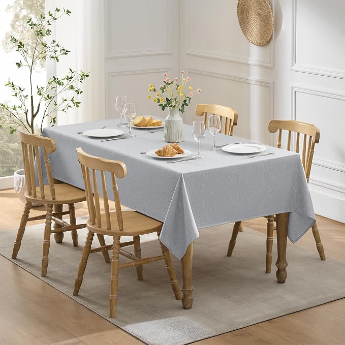 Decorelia Faux Linen Tablecloth for Dining Room, 60 x 104 Inch (8-10 Seats), Cool Grey