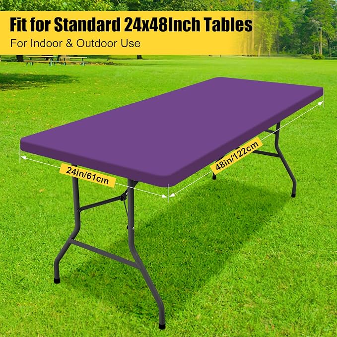 Smiry Rectangle Tablecloth, Elastic Fitted Flannel Backed Vinyl Tablecloths for 4ft Folding Tables, Waterproof Wipeable Table Covers for Indoor, Outdoor, Camping and Picnic (Purple, 24"x48")