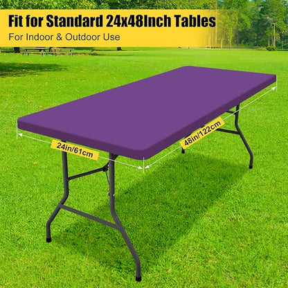 Smiry Rectangle Tablecloth, Elastic Fitted Flannel Backed Vinyl Tablecloths for 4ft Folding Tables, Waterproof Wipeable Table Covers for Indoor, Outdoor, Camping and Picnic (Purple, 24"x48")