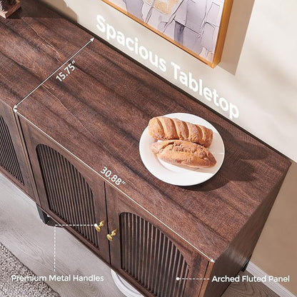 IFBUY Modern Sideboard Buffet Cabinet, 34" Tall Fluted Arched Buffet Cabinet with Storage and Adjustable Shelf, Wooden Modular Coffee Bar Cabinets for Kitchen, Entryway, Brown