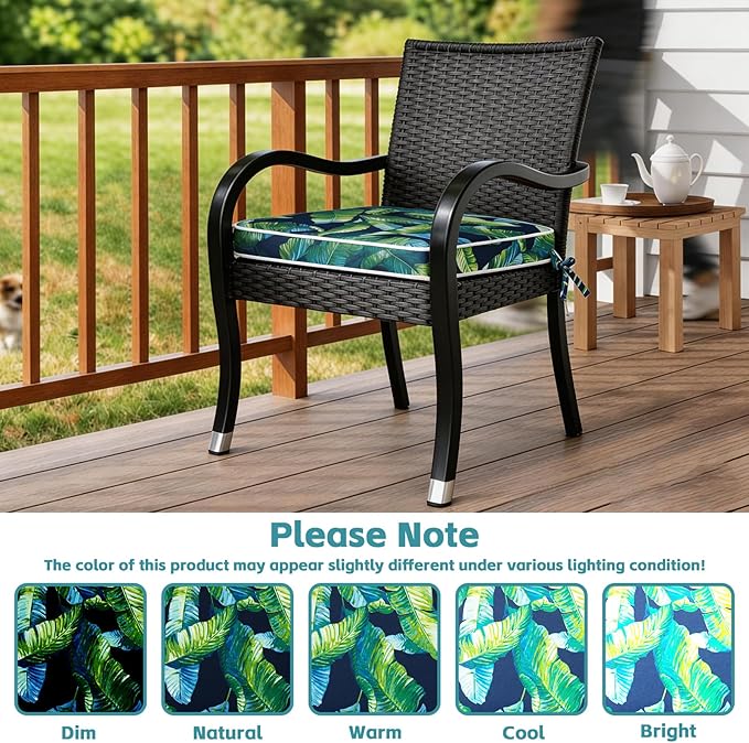 COZYVIDA Outdoor Chair Cushions Set of 4, 20"x20" Square Seat Pads with Tie Straps and YKK Zippers, 30D High-Density Foam, Water-Resistant Fabric,UV-Resistant 1000+ Hrs