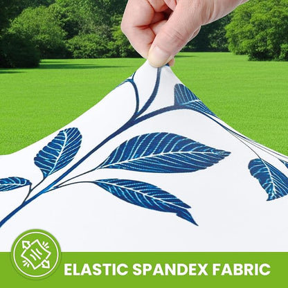 Smiry Spandex Fitted Tablecloth for 6 Foot Rectangle Tables, Washable Picnic Table Cover with Elastic, Stretch Reusable Table Cloth for Outdoor, Camping, Dining & Kitchen (Blue Flower, 30"x72")