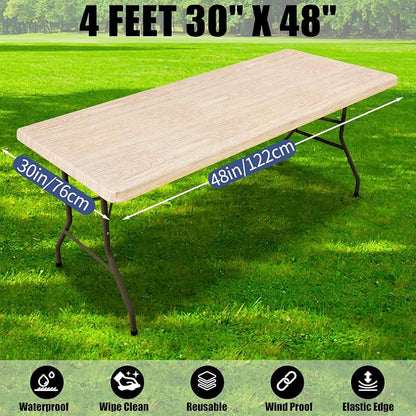 Smiry 2 Pack Rectangle Table Cloth 4 Foot, Waterproof Elastic Fitted Tablecloths, Windproof Washable Polyester Table Cover for Picnic, Camping, Outdoor (Ivory, 30"x48")