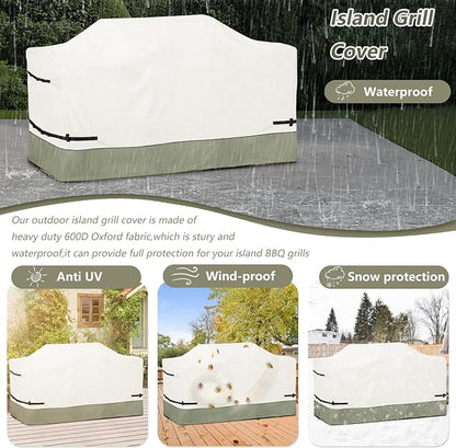 Bitubi 86 Inch Island Grill Cover - 600D Heavy Duty Waterproof All Weather Protection Extra Large Grill Cover,Beige&Grayish Green