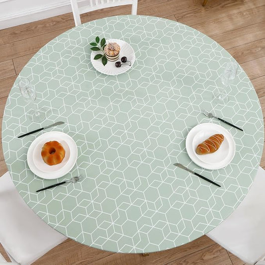 Walrus Round Vinyl Fitted Tablecloth with Flannel Backing Elastic Edge Design Table Cover Waterproof Oil-Proof PVC Table Cloth Stain-Resistant Best for 57"-66" Round