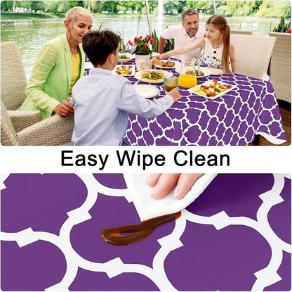 Smiry Square Table Cloth, Waterproof Vinyl Tablecloth with Flannel Backing for Square Tables, Wipeable Spillproof Plastic Tablecloths for Dining, Camping, Indoor and Outdoor (54"x54", Purple)