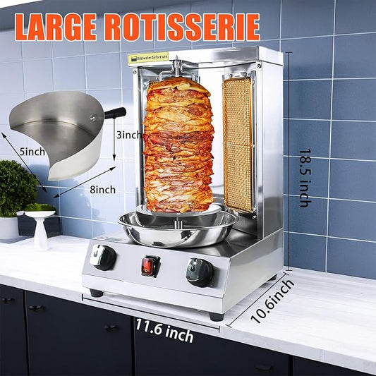 YOOKTEN Shawarma Grill Machine Gas Chicken Shawarma Cooker Machine Propane Doner Kebab Gyro Grill Machine with 2 Burner and Meat Catch Pan for Kitchen Restaurant