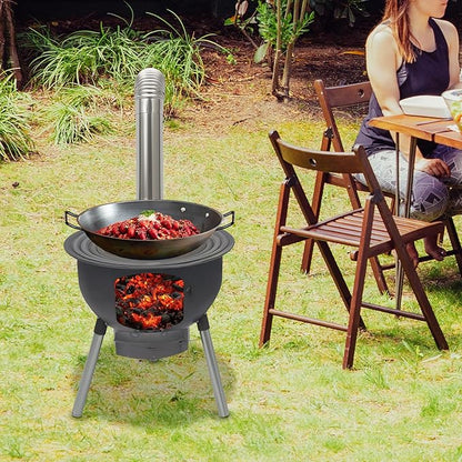 Portable Outdoor Wood Burning BBQ Stove with Grill Rack for Camping