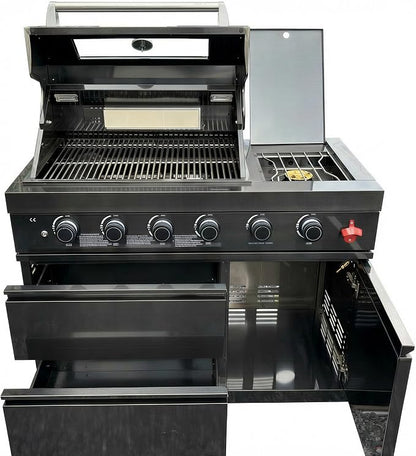 46" Stainless Steel Outdoor Kitchen BBQ Island Grill with LPG Black | Stainless Steel Outdoor Kitchen Island, 6-Burner 75300 BTU Propane Gas BBQ Grill