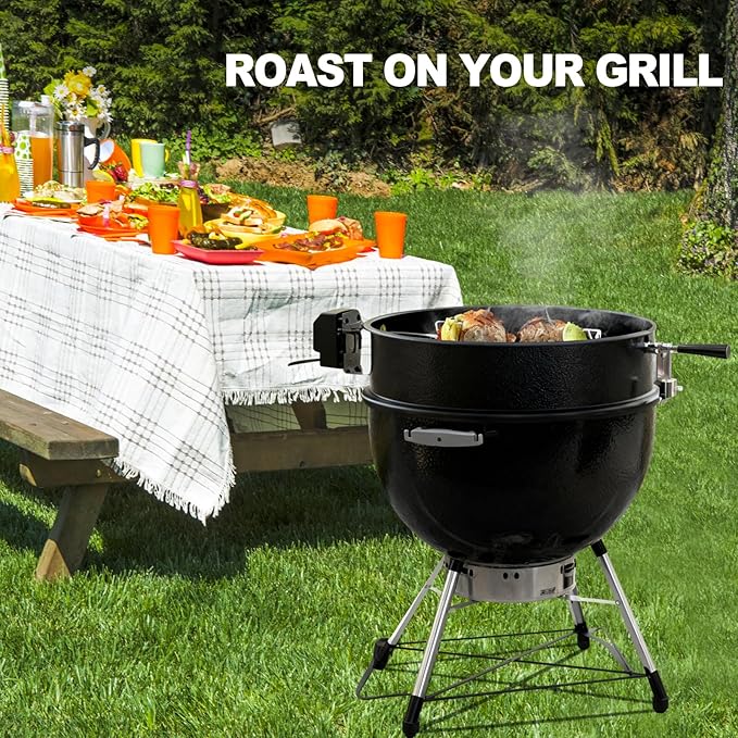 Rotisserie Grill Kit Premium Chicken Rotisserie for Weber 22 Kettle Grill, Rotating Ring Kit for Weber Kettle Accessories, Upgraded Electric Motor - Well Balanced