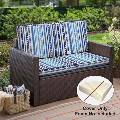 NettyPro Outdoor Cushion Slipcovers Waterproof 4 Pack Patio Chair Seat Cushion Covers with Zipper and Tie, 20 x 18 x 4 Inch, Replacement Cover Only, Stripes Blue