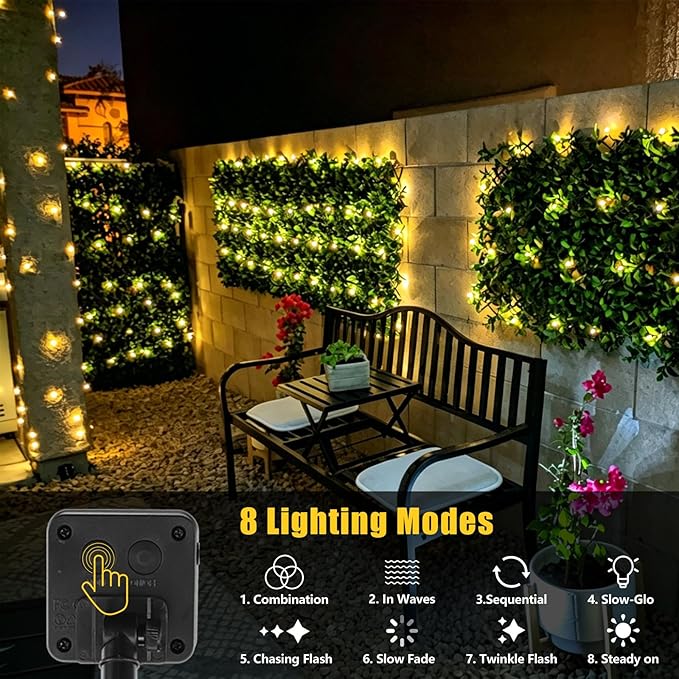 YEGUO 4 Pack Warm White Solar Fairy Lights, Each 33ft 100 LED Christmas Lights Outdoor Waterproof, 8 Modes Sliver Wire Solar String Lights