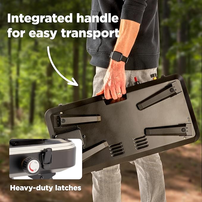 Hike Crew Gas Camping Grill | 13,000 BTU | Portable Propane Burner | Foldable Legs | Integrated Igniter & Included Regulator w/Stainless Steel Drip Tray | Wind Panels & Built-in Carrying Handle