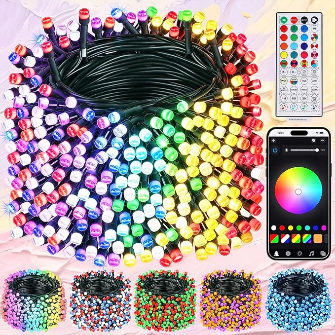LJLNION Smart Color Changing Halloween Lights, 98.6FT 300 LED RGB String Lights with Remote & App Controlled, Music Sync Multiple Modes, Waterproof Indoor Outdoor Holiday Xmas Tree Party Decor
